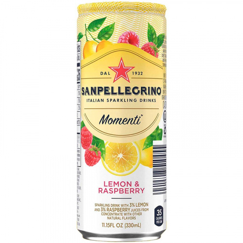 Сокосодержащий напиток S.Pellegrino Momenti Lemon & Raspberry, С.Пеллегрино Лимон  Малина банка 0,33л x 24шт