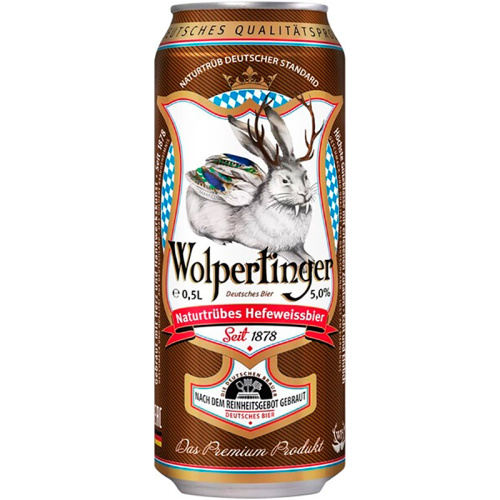 Пиво Wolpertinger Hefeweissbier, Вольпертингер пшеничное нефильтрованное светлое 5.5%, 0.5л, банка