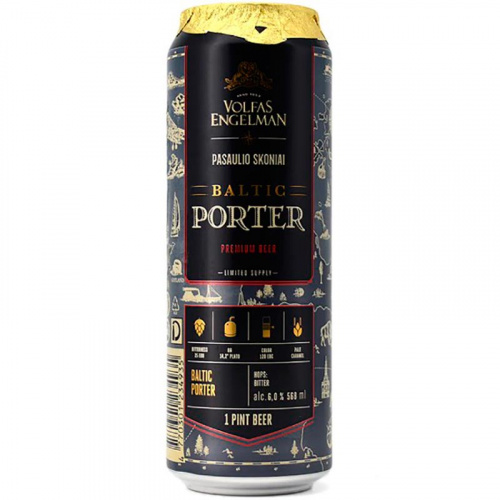 Пиво Volfas Engelman Baltic Porter, Вольфас Энгельман Балтик Портер темное 6,0%, 0,568, банка