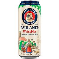 Безалкогольное пиво Paulaner Weissbier Non-Alkoholic, Пауланер Вайссбир нефильтрованное 0%, 0.5, банка