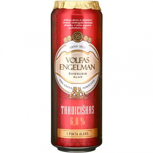 Пиво Volfas Engelman Tradiciskas, Вольфас Энгельман Традицион светлое 6,0%, 0,568, банка