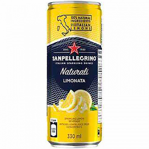 Сокосодержащий напиток S.Pellegrino Naturali Limonata, С.Пеллегрино Лимонный банка 0,33л x 6шт