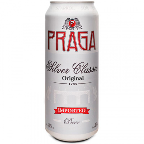 Пиво Praga Silver Classic, Прага Сильвер Классик светлое 4.0%, 0.5, банка