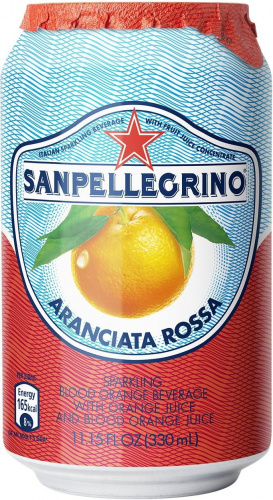 Напиток S.Pellegrino Aranciata Rossa, С.Пеллегрино Розовый Апельсин банка 0,33л x 24шт