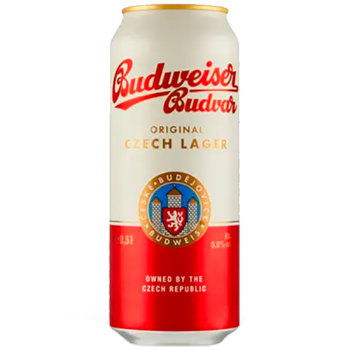 Пиво Budweiser Budvar, Будвайзер Будвар светлое 5.0%. 0,5л, банка